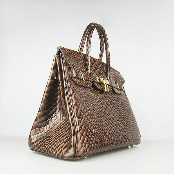 High Quality Fake Hermes Birkin 35CM Fish Veins Leather Bag Coffee 6089